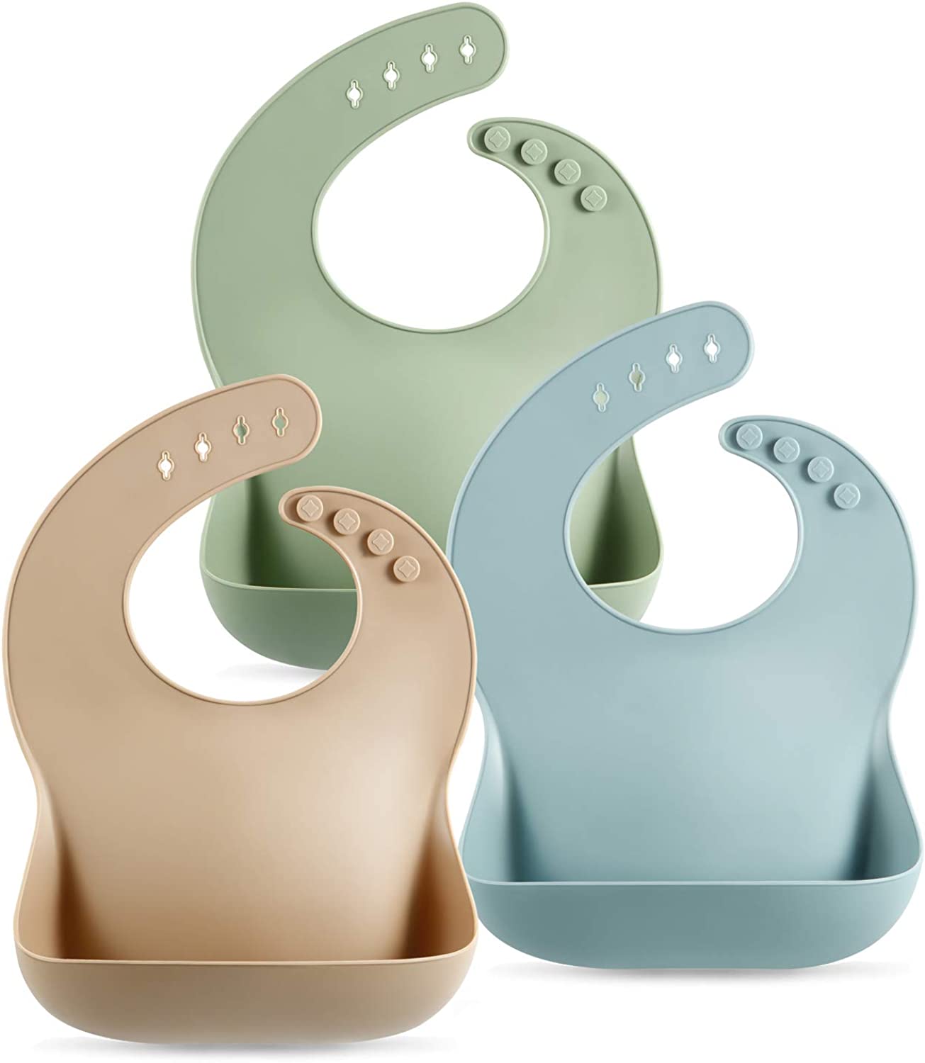 230816040341207_1 PandaEar Set of 3 Cute Silicone Baby Bibs for Babies & Toddlers (10-72 Months) Waterproof, Soft, Unisex, Non Messy (Brown/Blue/Green) - Image 1